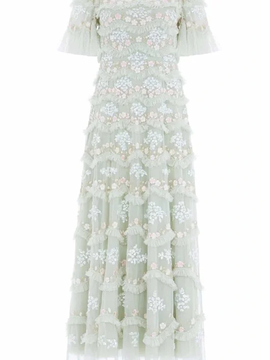 Needle & Thread Pale Green Embroidered Maxi Dress - Daisy Wave Ankle Gown - Picture 2 of 9